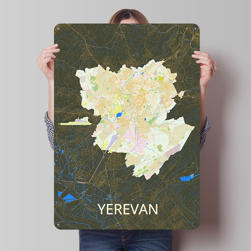 Custom Map Poster - لوحة معدنية مخصصة لخريطة مدينة يريفان،