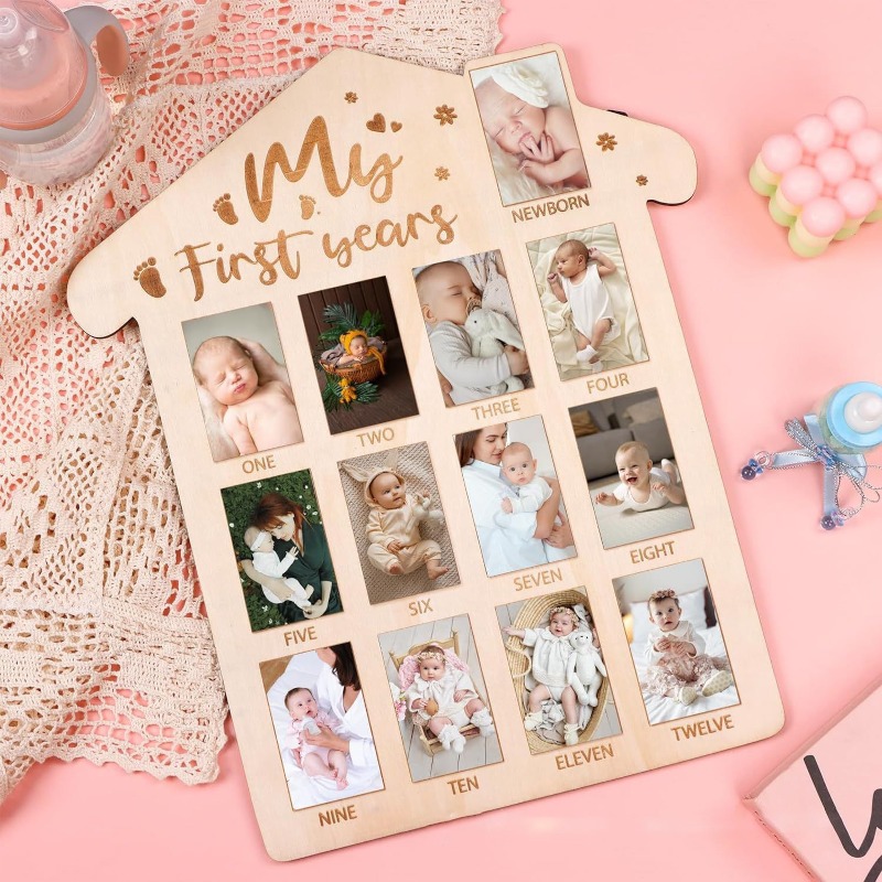Engraved Wood Frame - إطار صورة تذكاري خشبي للأطفال، تقويم