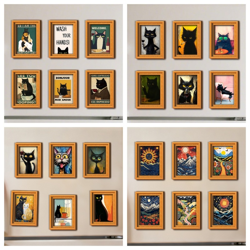 Engraved Wood Frame - مجموعة من 6 قطع مغناطيس خشبي